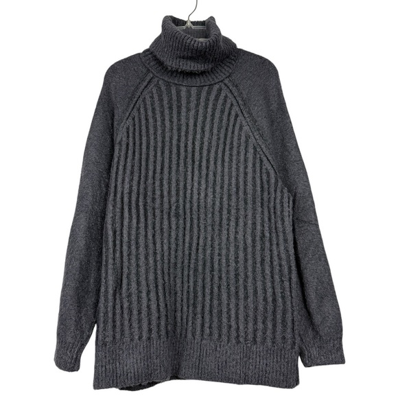 Free People Big City Ribbed Soft Grey Turtleneck Sweater - Picture 2 of 6